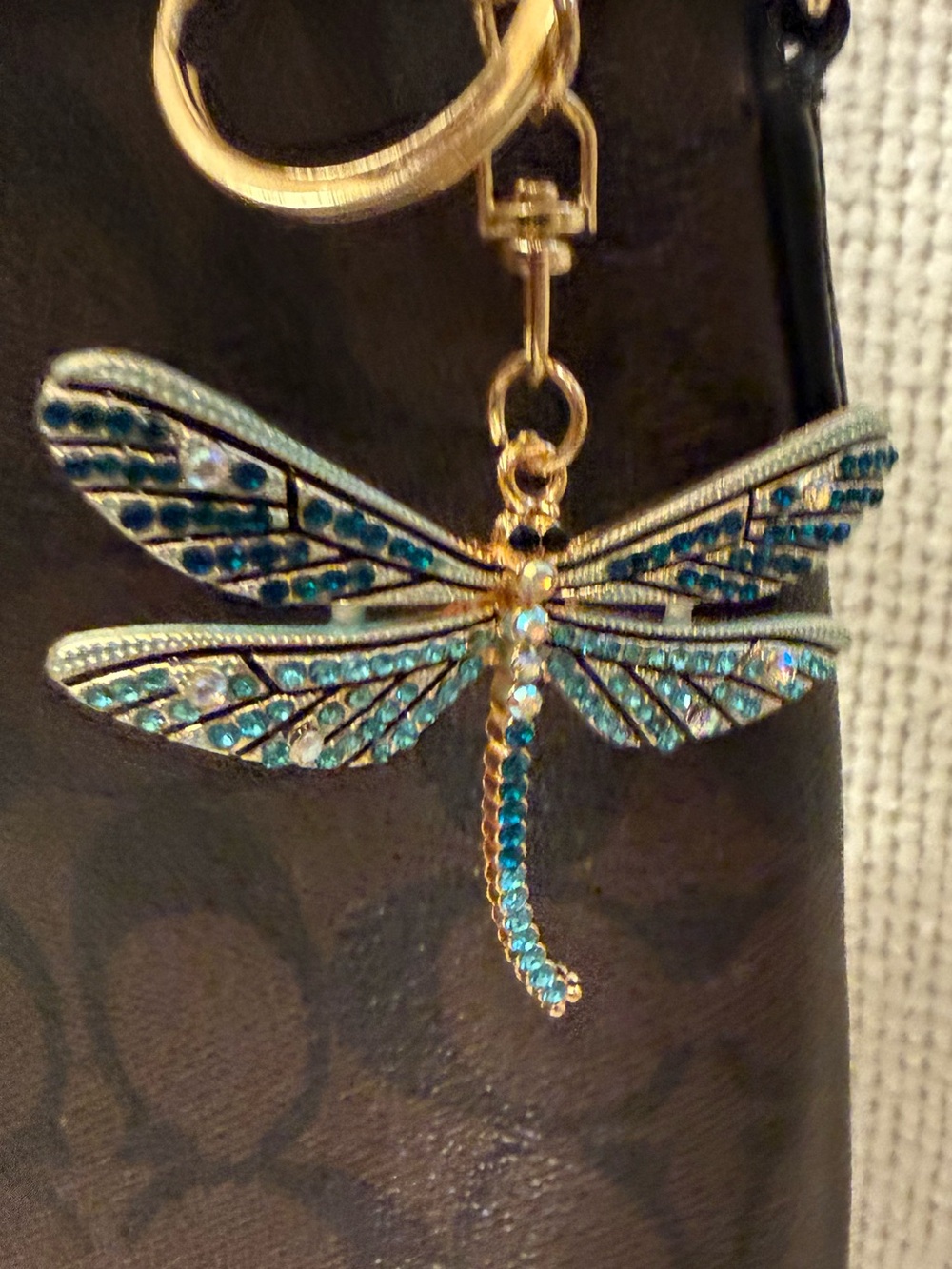 Sparkly Rhinestone Dragonfly Bag Charm Blue Crystal Keychain Purse Accessory